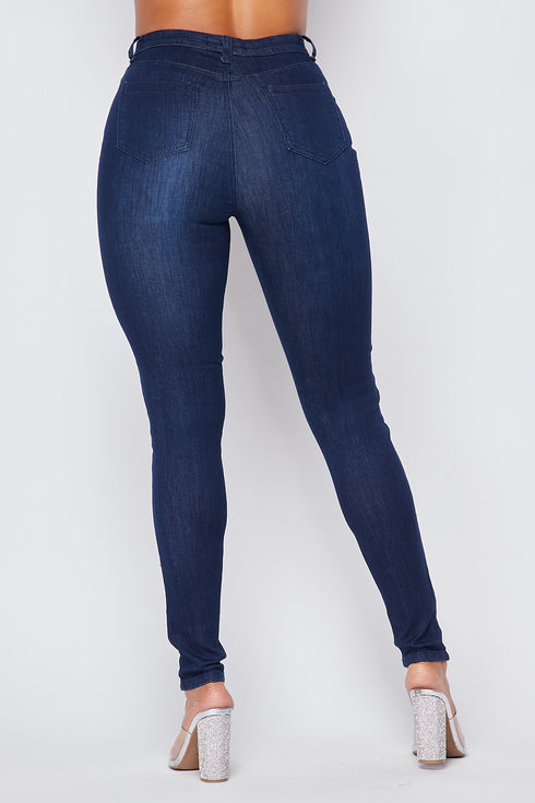 Super High Waisted Denim Skinny Jeans - Dark - SohoGirl.com